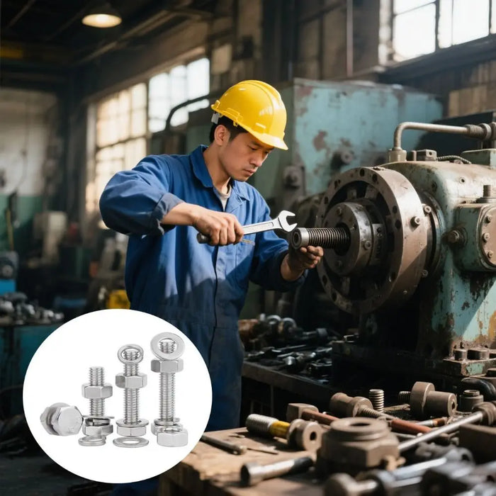 Flat Washer Hex Bolt Round Head Square Neck Hexagon Head Screw Flange Nut Spring Nut 304 Stainless Steel Screw Construction