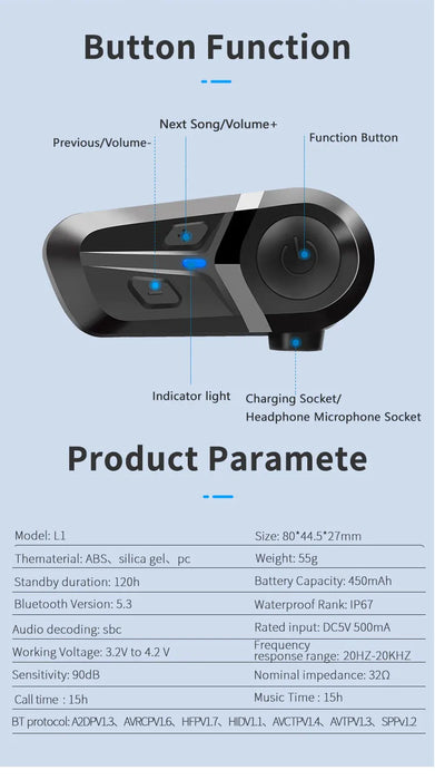 Motorcycle Earphones Helmet Headset Bluetooth 5.3 Headphones Wireless Motor Headset Bike Earphone Handsfree Stereo Earbud