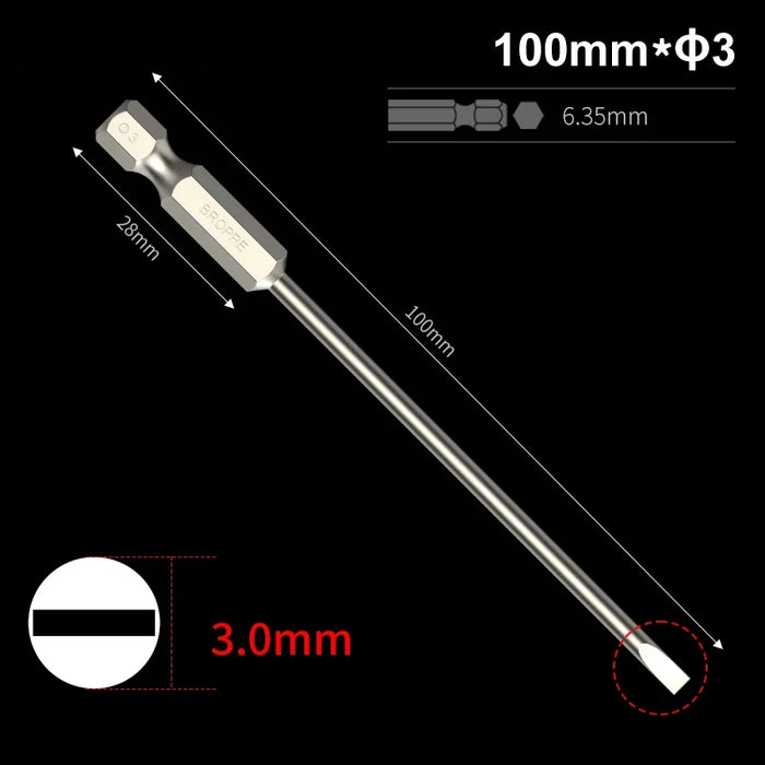 Slotted Screwdriver Bits 50mm/75mm/100/150mm Long Magnetic Tip Screwdriver Flat Head Bits S2 Steel 1/4 Inch Shank Hand Tool