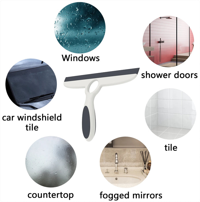 Shower Squeegee for Glass Doors & Walls - 10" Squeegee with Adhesive Hook - Pack of 2/Gray