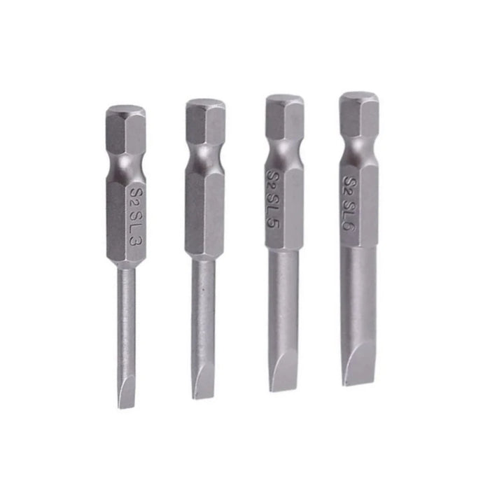4pcs Flat Head Screwdriver Bits 50mm Long Magnetic Tip Slotted Screwdriver Bits 3-6mmS2 Steel 1/4 Inch Shank Flat Head Bits