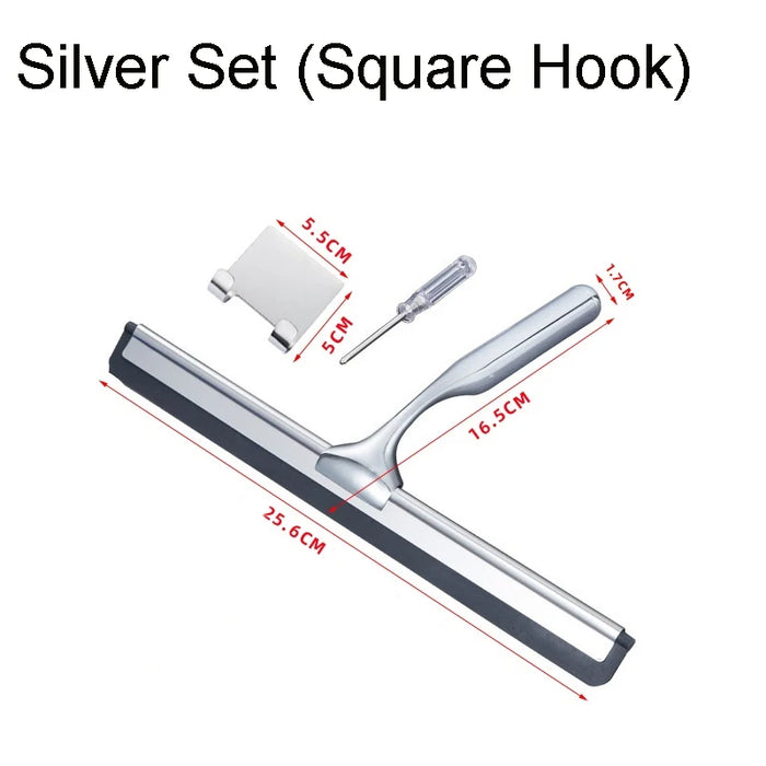 Squeegee All-Purpose Silicone Scrape Wall-mounted Stainless Steel Handle Wiper with Hook for Kitchen Bathroom Window Glass Clean