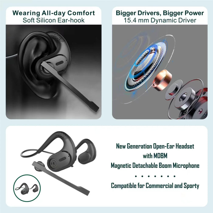 New Generation Air Conduction Professional Headset Open EAR Commercial Earphones ENC Magnetic Detachable Boom Microphone Stereo