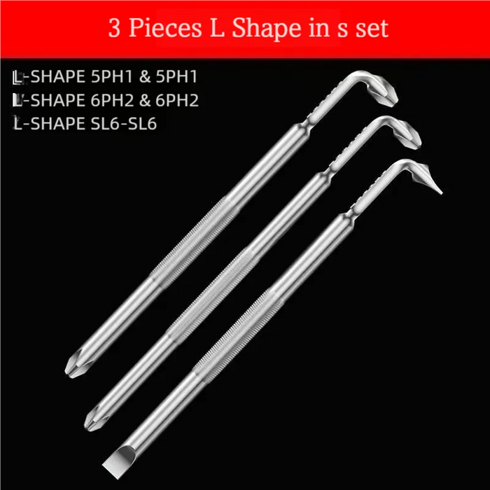 Magnetic Head L-Shaped and Z Shaped Screw Drive with Crosshead and Flathead 90-Degree Right-Angle Elbow Bend Screwdriver