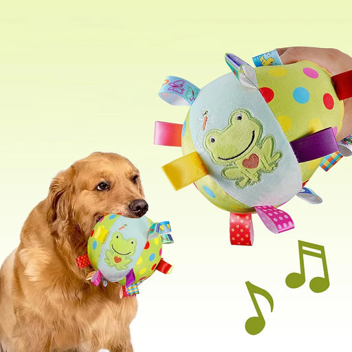 Dog Squeak Ball Toys with Tags Interactive Dog Toys Soft Stuffed Puppy Toys with Built-in Bell Dog Chew Toys Dog Interactive Toy