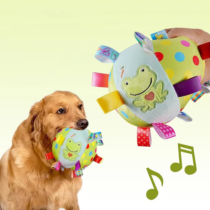 Dog Squeak Ball Toys with Tags Interactive Dog Toys Soft Stuffed Puppy Toys with Built-in Bell Dog Chew Toys Dog Interactive Toy