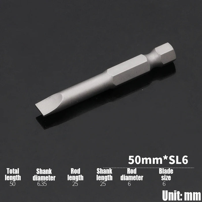 1PCS 50/75/100/150mm Electric Flat Head Slotted Screwdriver Bit SL2-SL6 Strong Magnetic Batch Head Hex Shank Impact Screw Driver