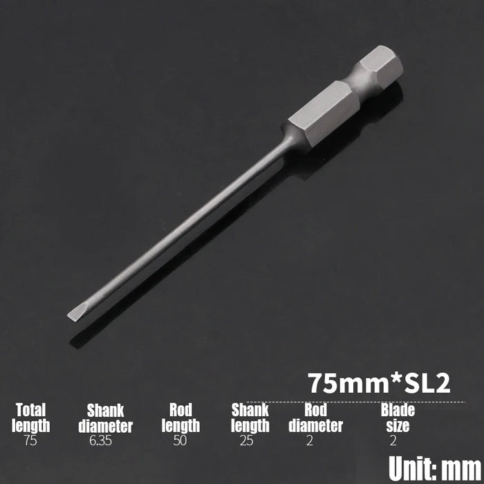 1PCS 50/75/100/150mm Electric Flat Head Slotted Screwdriver Bit SL2-SL6 Strong Magnetic Batch Head Hex Shank Impact Screw Driver