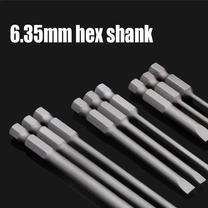 1PCS 50/75/100/150mm Electric Flat Head Slotted Screwdriver Bit SL2-SL6 Strong Magnetic Batch Head Hex Shank Impact Screw Driver