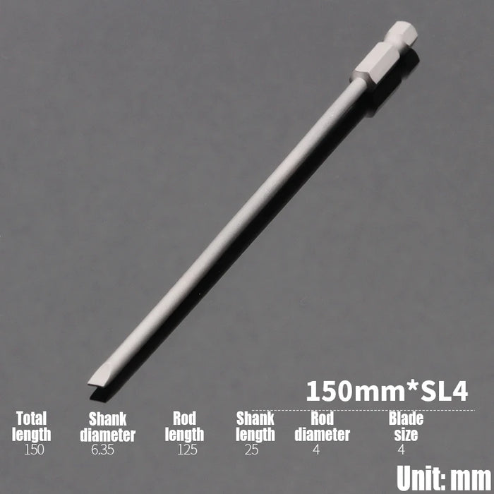 1PCS 50/75/100/150mm Electric Flat Head Slotted Screwdriver Bit SL2-SL6 Strong Magnetic Batch Head Hex Shank Impact Screw Driver
